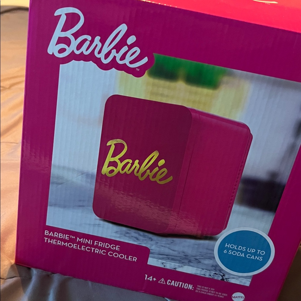 Barbie Pink Mini Fridge with Gold Logo